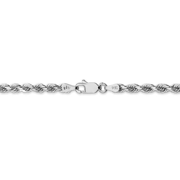 3.5mm 14k White Gold Diamond Cut Solid Rope Chain Bracelet, 7 Inch